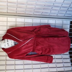 Rae Dunn HO HO HO  red fleece woman robe with belt S